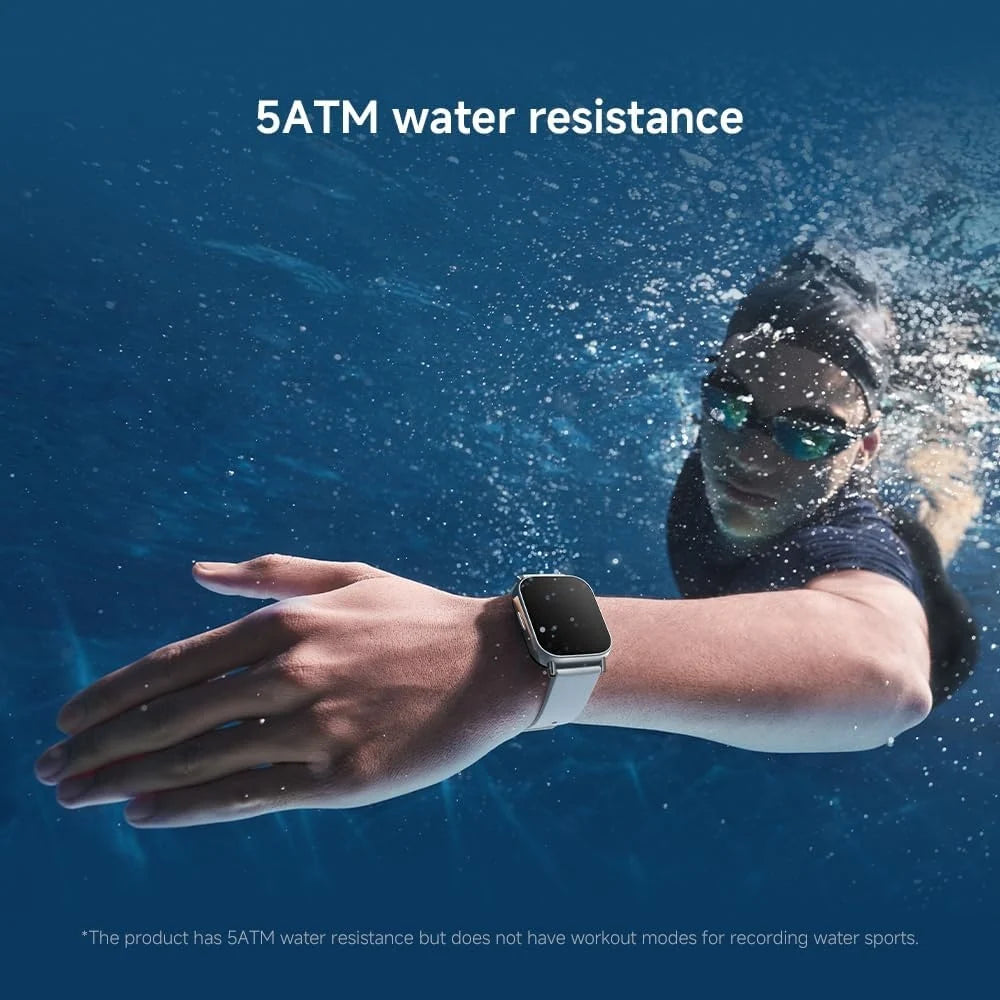 Xiaomi Redmi Watch 5 Lite worn while swimming, highlighting its 5ATM water resistance feature, available at Lebtech Store with fast delivery across Lebanon.