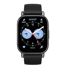 Front view of the Xiaomi Redmi Watch 5 Lite in black featuring a classic square AMOLED display screen, from Lebtech Store with fast delivery in Lebanon.