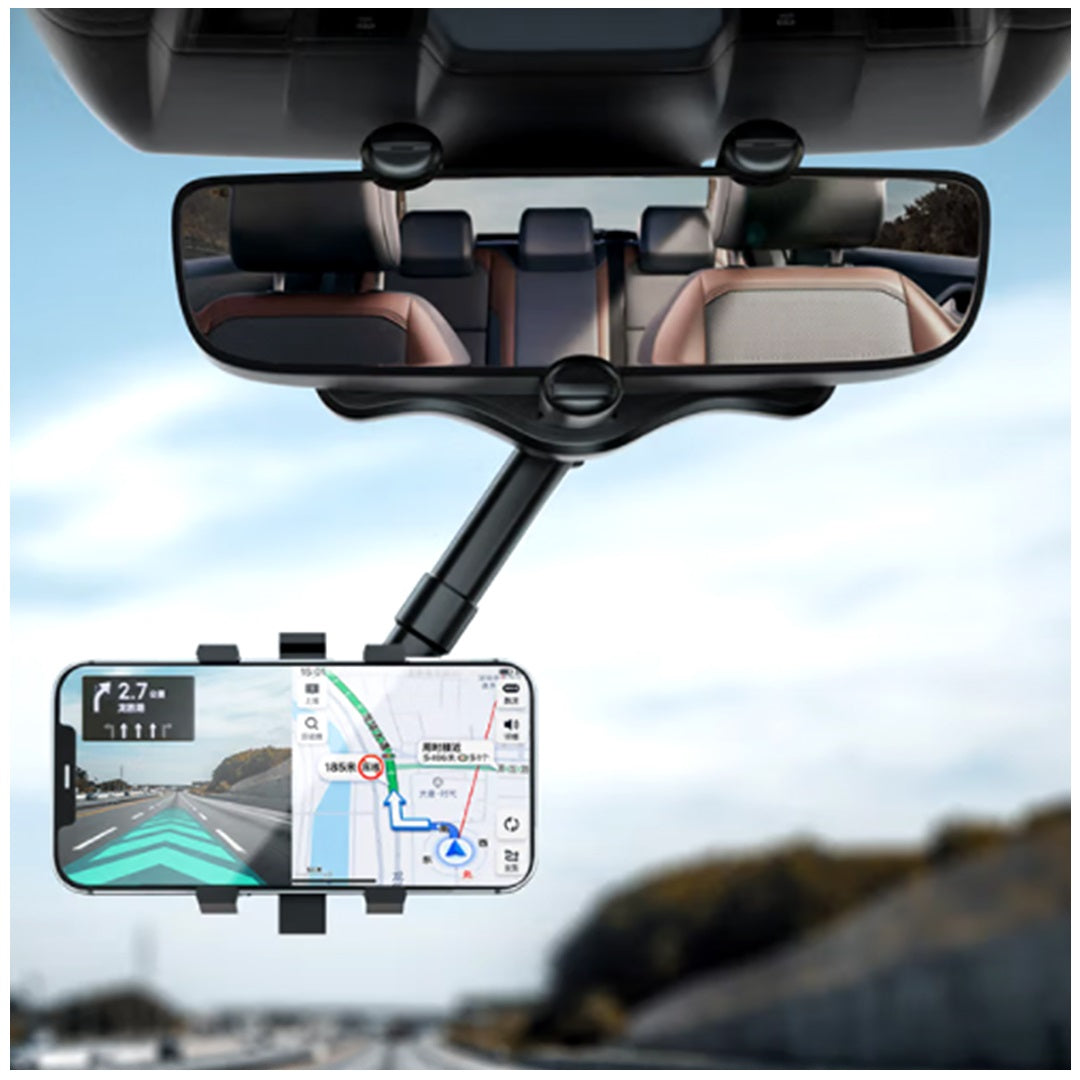 XO C115 Rearview Mirror Car Holder mounted in car displaying landscape navigation map from Lebtech Store Lebanon