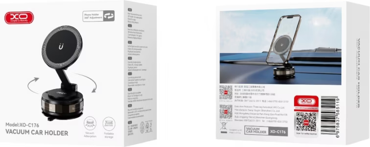 XO C176 Vacuum Magnetic Car Holder retail product packaging box views from Lebtech Store Lebanon