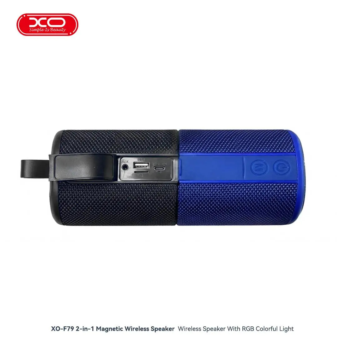 XO F79 2-in-1 magnetic wireless speaker back panel view showing AUX USB TF card and Type C charging ports from Lebtech Store Lebanon
