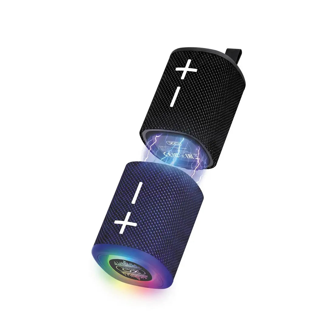 XO F79 2-in-1 magnetic wireless speaker separating into two individual stereo pieces with lightning effect from Lebtech Store Lebanon
