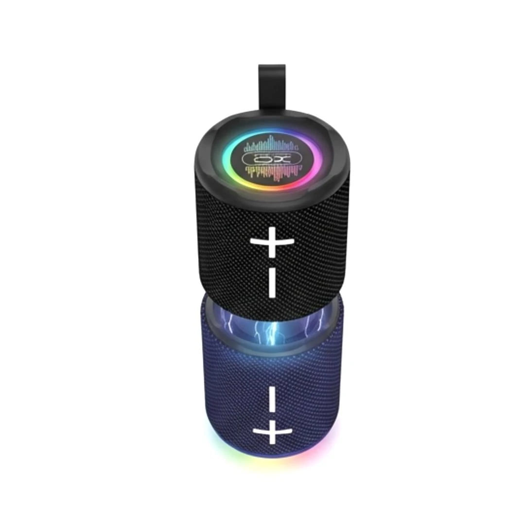 XO F79 2-in-1 magnetic wireless speaker stacked vertically with glowing volume buttons and RGB lights from Lebtech Store Lebanon
